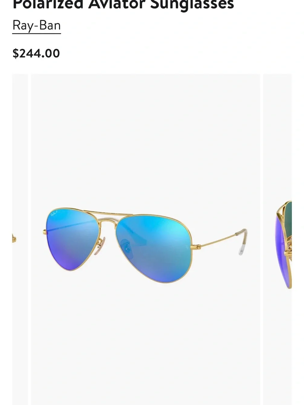 Ray-Ban Gold Frame Aviator Sunglasses with Blue Mirrored Lenses